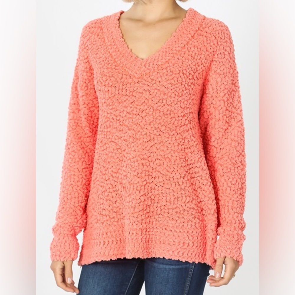 🍒BOGO50%🍒🆕🧡ZENANA PREMIUM: CORAL Soft Popcorn Sweater SM LRG XLRG